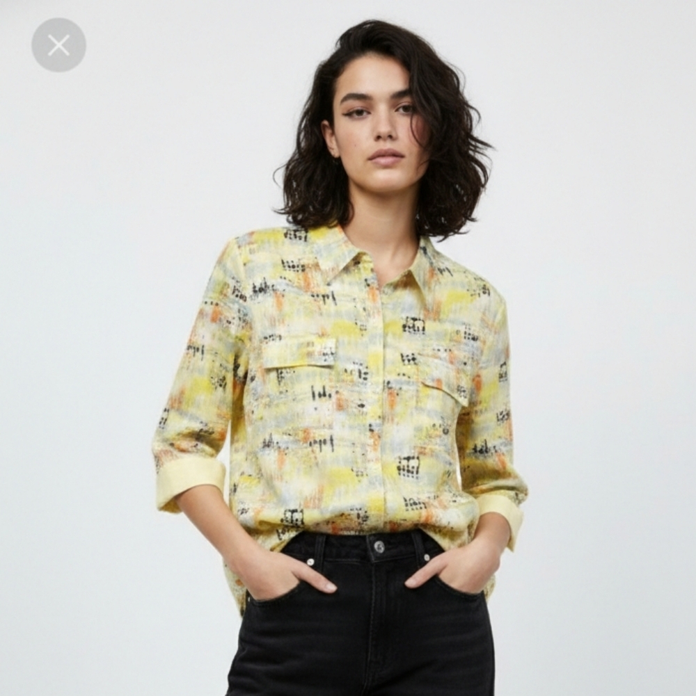 Sunset Rd. Yellow Blue Aztec Button Down Blouse Boho 10